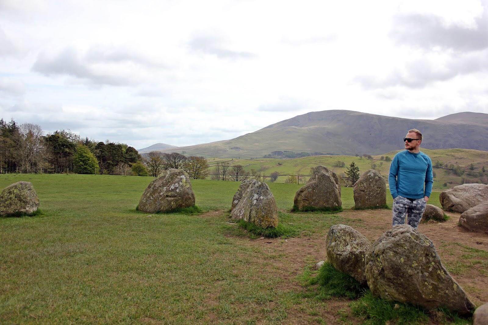 Standing in Scottish countryside with ancient stone circle
