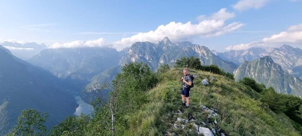 Looking down from the dangerous cliff path