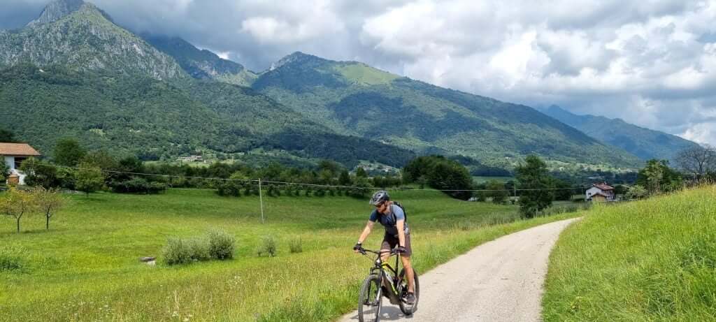 Cycling path through mountain terrain