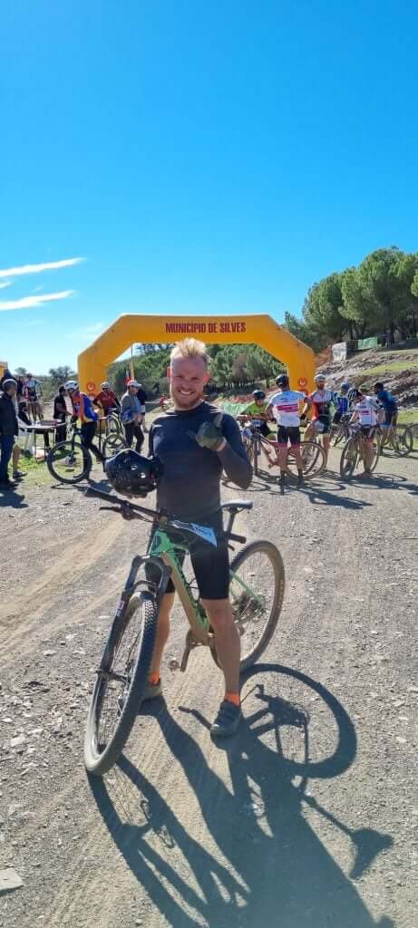 Group of cyclists at finish